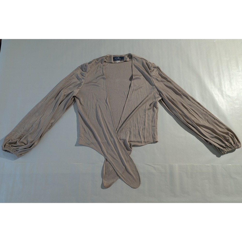 Vintage Y2K Balletcore Wrap Top Puff Sleeve Tie Front Soft Neutral Long Sleeve